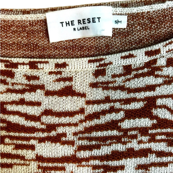 The Reset Essential Pullover Zebra Print Cream Tan Dolman Sleeve Size S/M Wool - Picture 2 of 7
